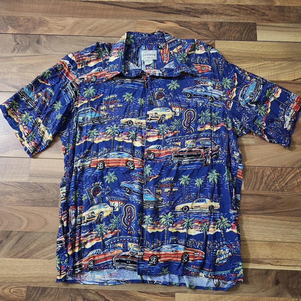 VTG Reyn Spooner American Classics Cars All-Over Print Hawaiian Royal Blue XL - Picture 2 of 11
